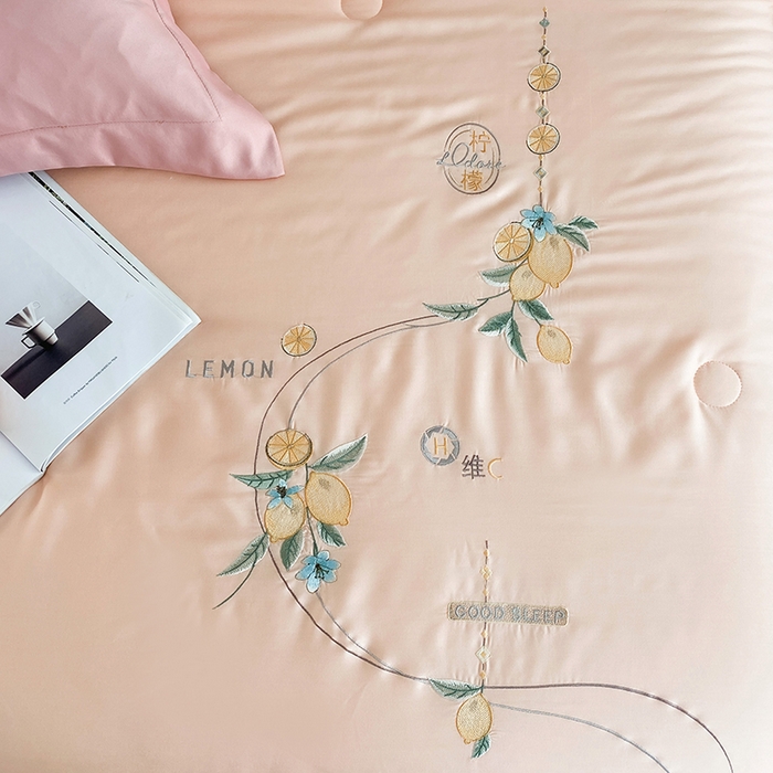 91家纺网 家纺一手货源 找家纺 太阳羽家纺 2026新款亲肤柔软柠檬天丝夏被被子被芯 柠檬-粉玉