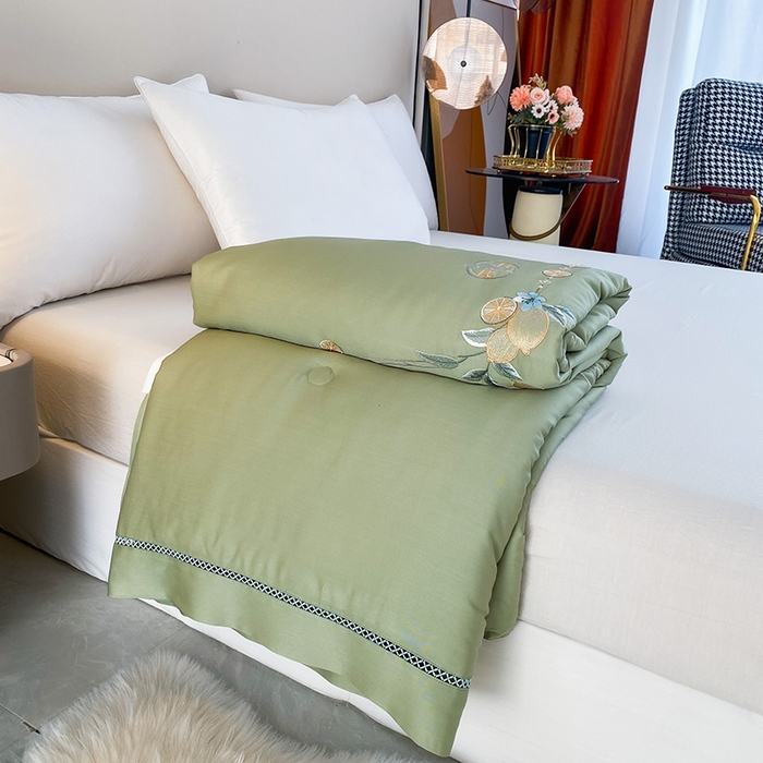 91家纺网 家纺一手货源 找家纺 太阳羽家纺 2026新款亲肤柔软柠檬天丝夏被被子被芯 柠檬-豆绿