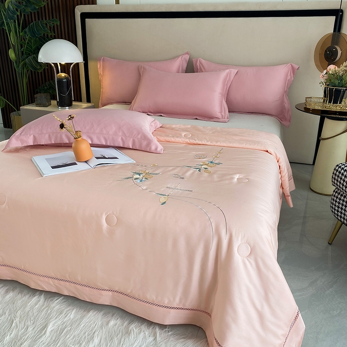 91家纺网 家纺一手货源 找家纺 太阳羽家纺 2026新款亲肤柔软柠檬天丝夏被被子被芯 柠檬-粉玉