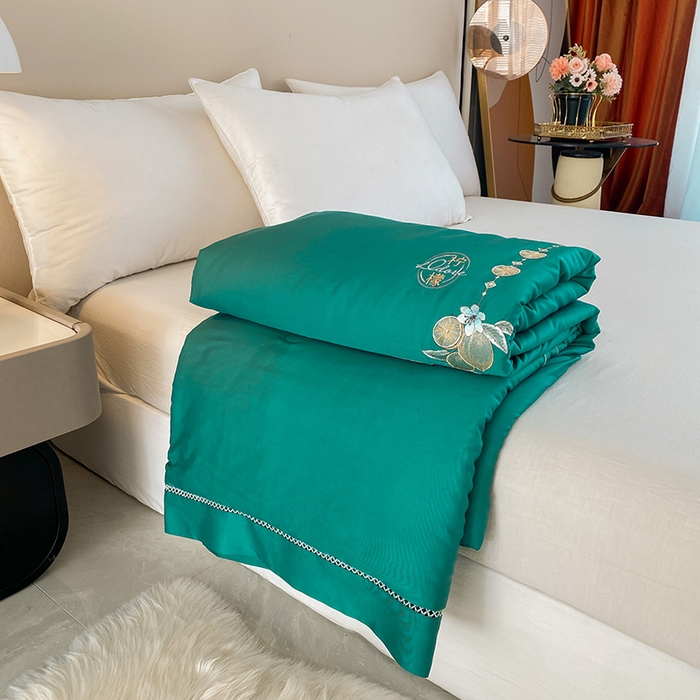 91家纺网 家纺一手货源 找家纺 太阳羽家纺 2026新款亲肤柔软柠檬天丝夏被被子被芯 柠檬-孔雀绿