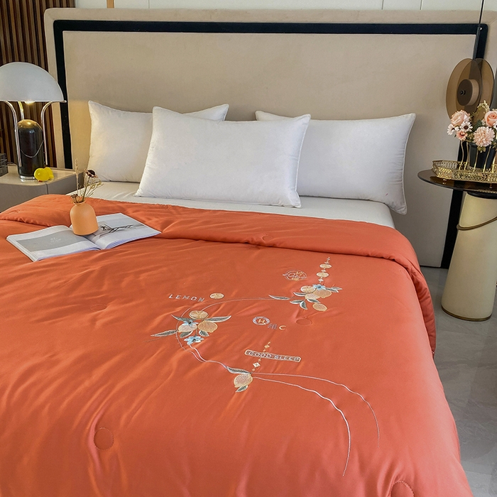 91家纺网 家纺一手货源 找家纺 太阳羽家纺 2026新款亲肤柔软柠檬天丝夏被被子被芯 柠檬-橙色