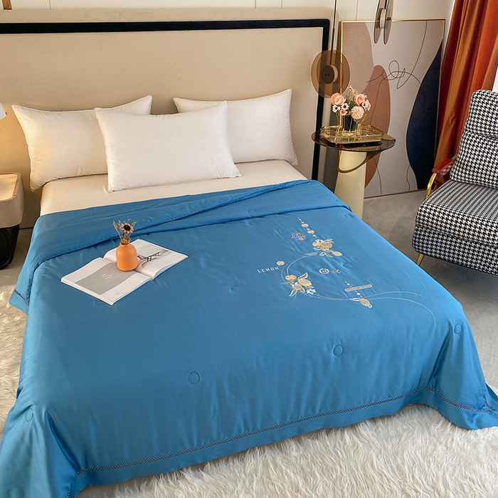 91家纺网 家纺一手货源 找家纺 太阳羽家纺 2026新款亲肤柔软柠檬天丝夏被被子被芯 柠檬-深蓝