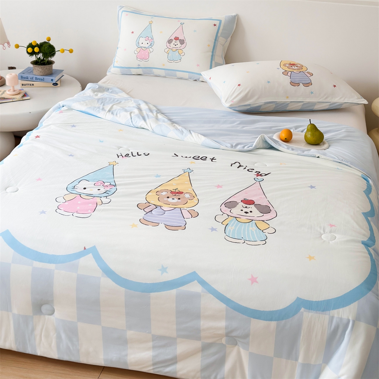 91家纺网 家纺一手货源 找家纺 朵希曼 2026年牛奶针织棉大版卡通夏被夏凉被空调被 好朋友