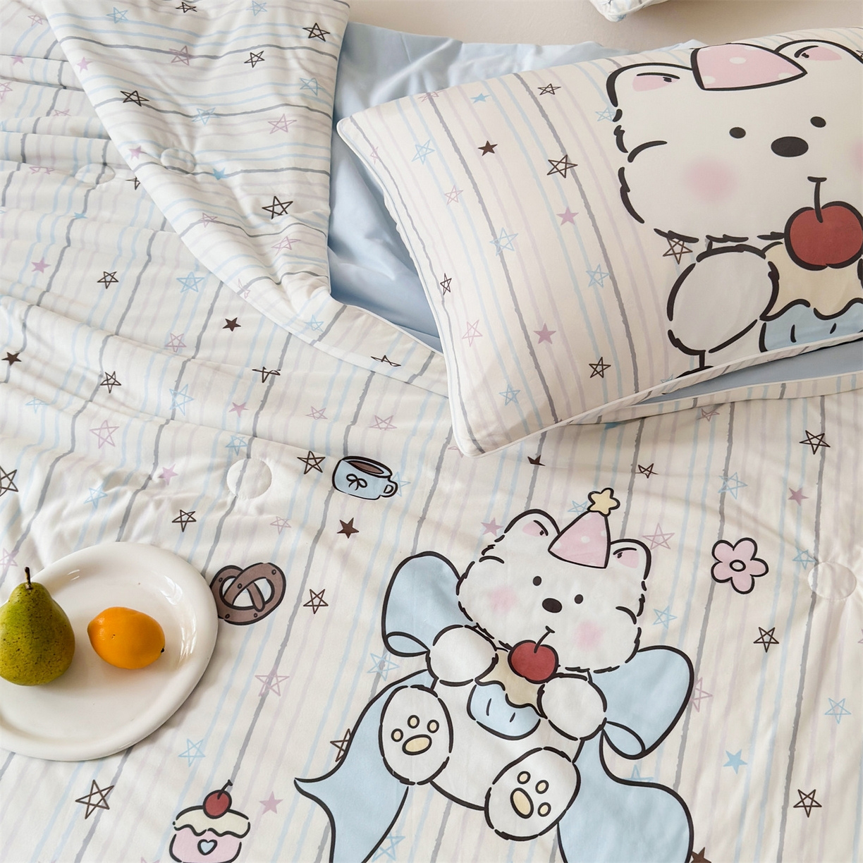 91家纺网 家纺一手货源 找家纺 朵希曼 2026年牛奶针织棉大版卡通夏被夏凉被空调被 贪吃熊