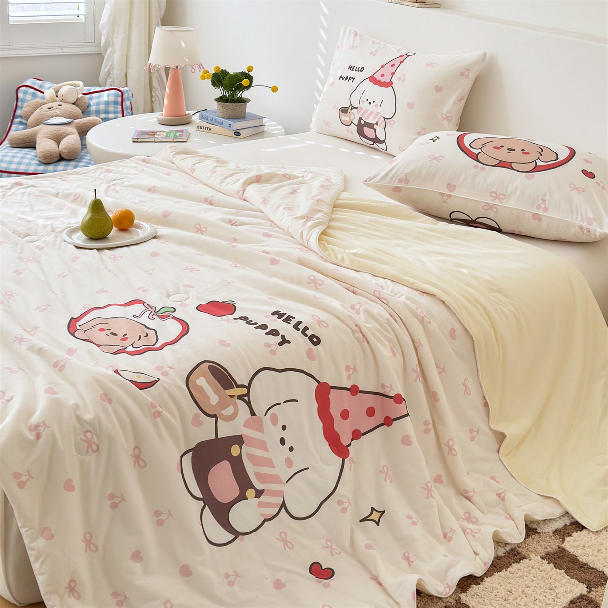 91家纺网 家纺一手货源 找家纺 朵希曼 2026年牛奶针织棉大版卡通夏被夏凉被空调被 萌厨小兔