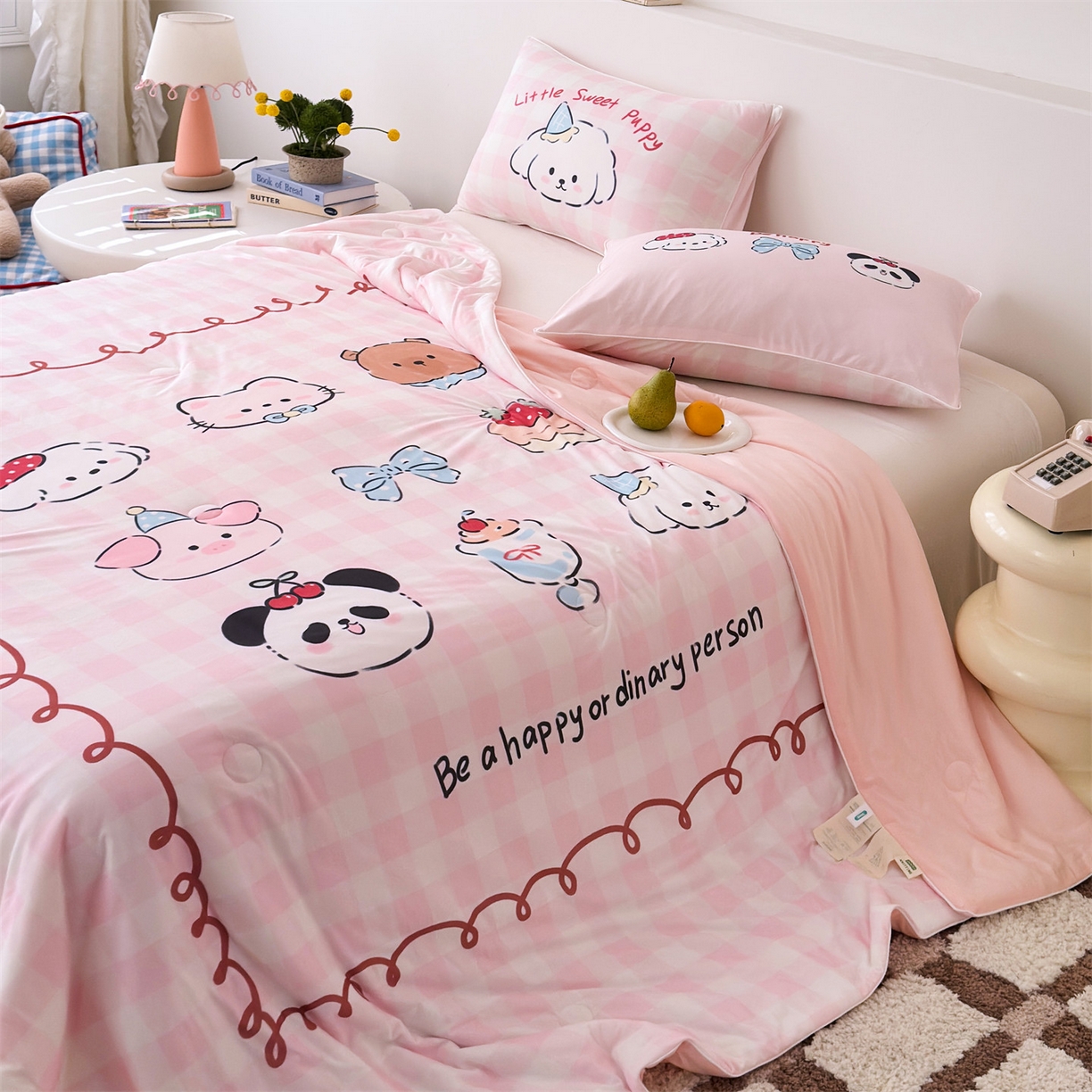 91家纺网 家纺一手货源 找家纺 朵希曼 2026年牛奶针织棉大版卡通夏被夏凉被空调被 甜心萌宠