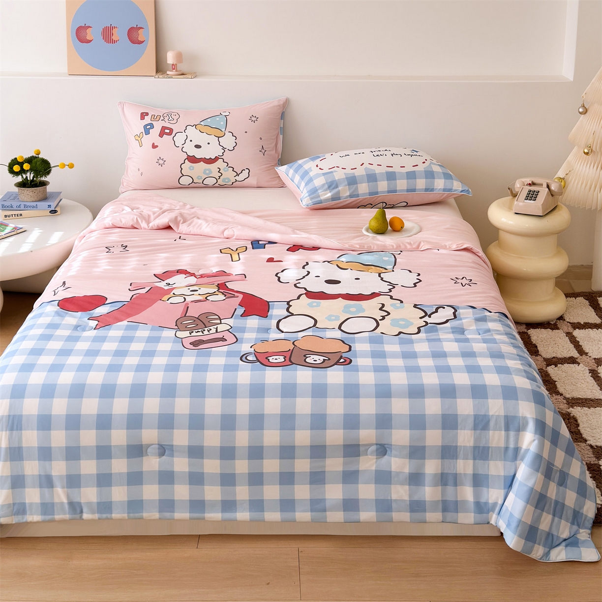 朵希曼 2026年牛奶针织棉大版卡通夏被夏凉被空调被 茶杯犬