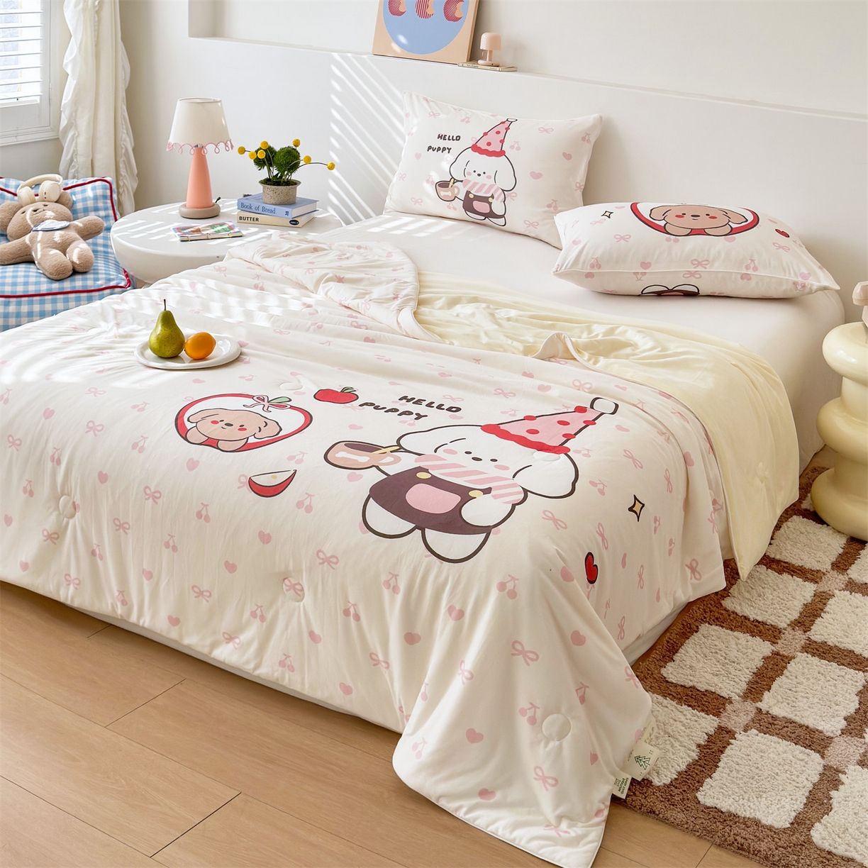 91家纺网 家纺一手货源 找家纺 朵希曼 2026年牛奶针织棉大版卡通夏被夏凉被空调被 萌厨小兔