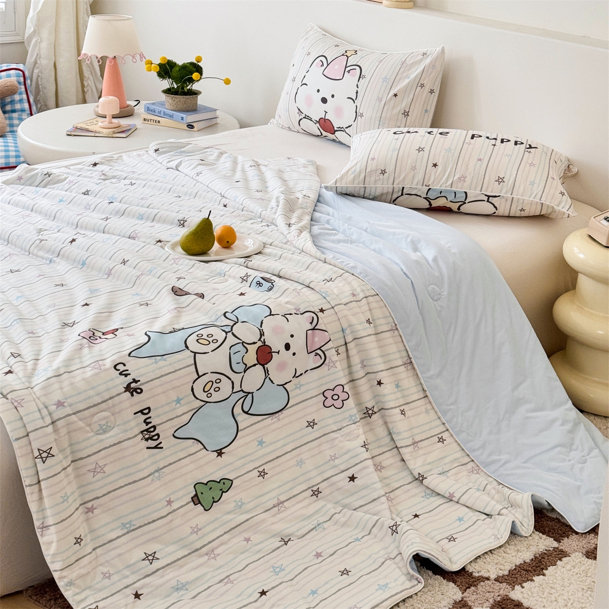 91家纺网 家纺一手货源 找家纺 朵希曼 2026年牛奶针织棉大版卡通夏被夏凉被空调被 贪吃熊