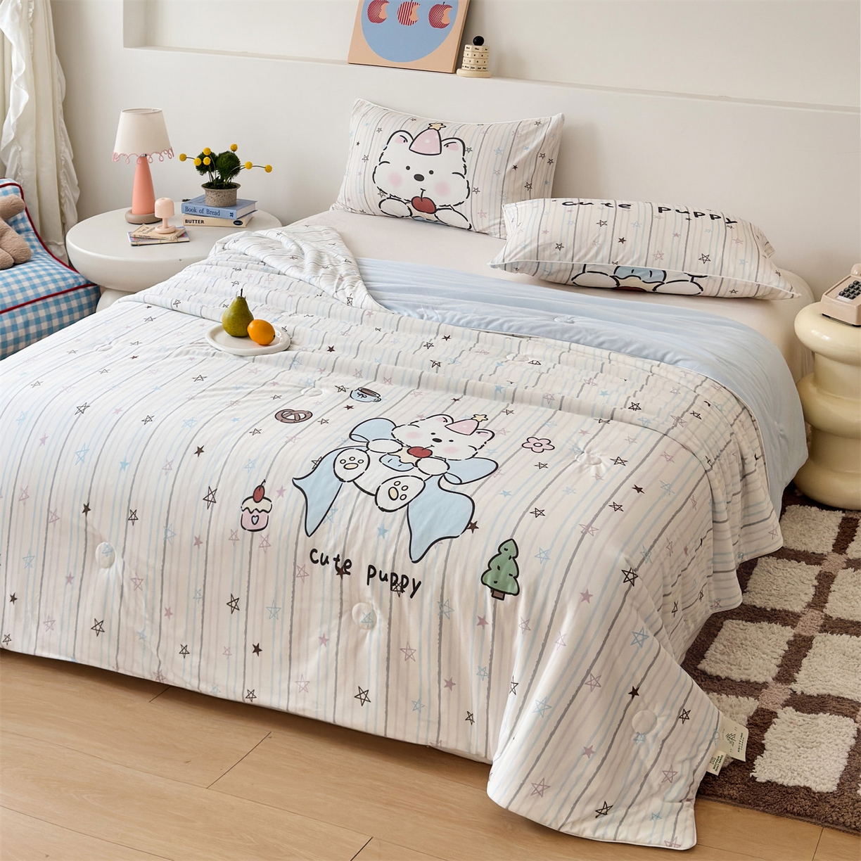 91家纺网 家纺一手货源 找家纺 朵希曼 2026年牛奶针织棉大版卡通夏被夏凉被空调被 贪吃熊