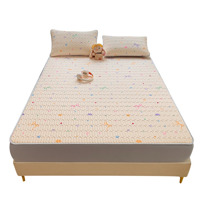 91家纺网 家纺一手货源 找家纺 丝羽坊 2026新款高密凉感丝印花乳胶凉席-床笠款 彩糖点点