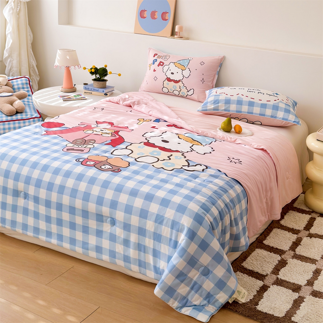 91家纺网 家纺一手货源 找家纺 朵希曼 2026年牛奶针织棉大版卡通夏被夏凉被空调被 茶杯犬