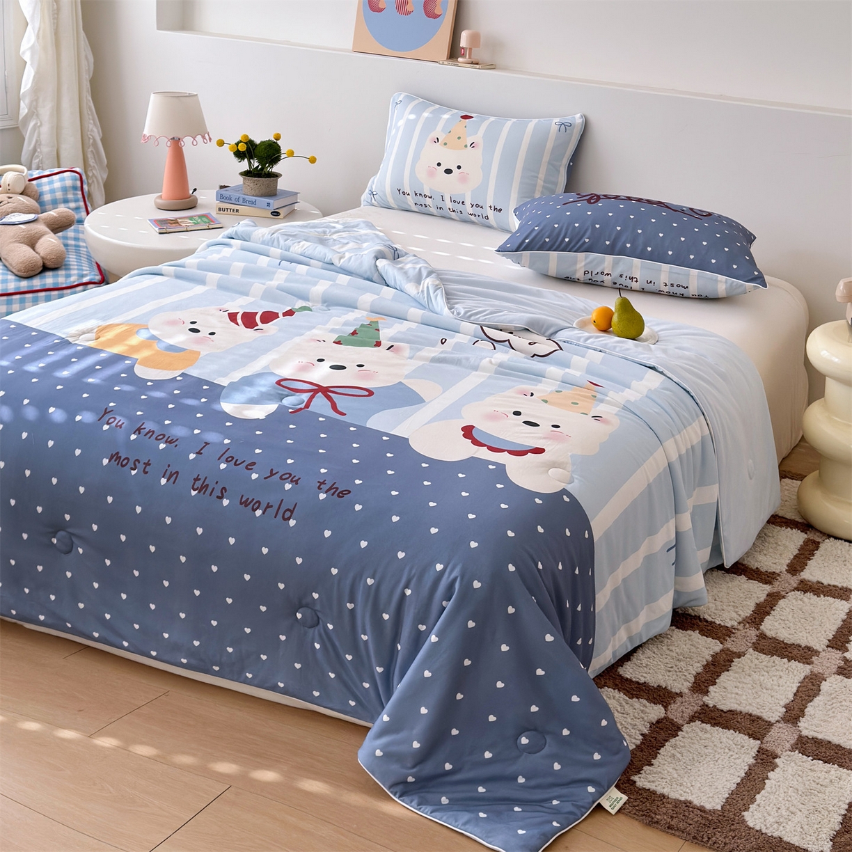 91家纺网 家纺一手货源 找家纺 朵希曼 2026年牛奶针织棉大版卡通夏被夏凉被空调被 三只熊