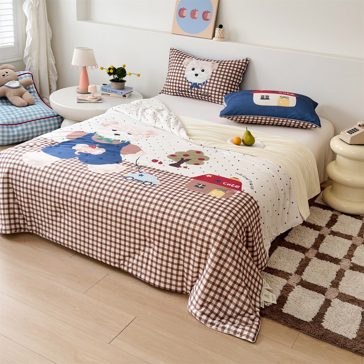 91家纺网 家纺一手货源 找家纺 朵希曼 2026年牛奶针织棉大版卡通夏被夏凉被空调被 萌犬小镇