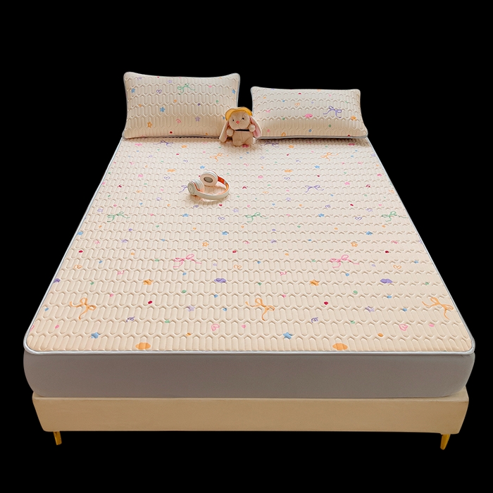 91家纺网 家纺一手货源 找家纺 丝羽坊 2026新款高密凉感丝印花乳胶凉席-床笠款 彩糖点点