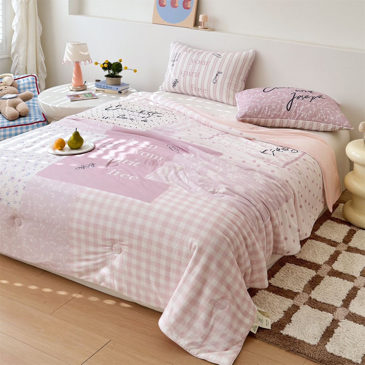 91家纺网 家纺一手货源 找家纺 朵希曼 2026年牛奶针织棉大版卡通夏被夏凉被空调被 春日花语