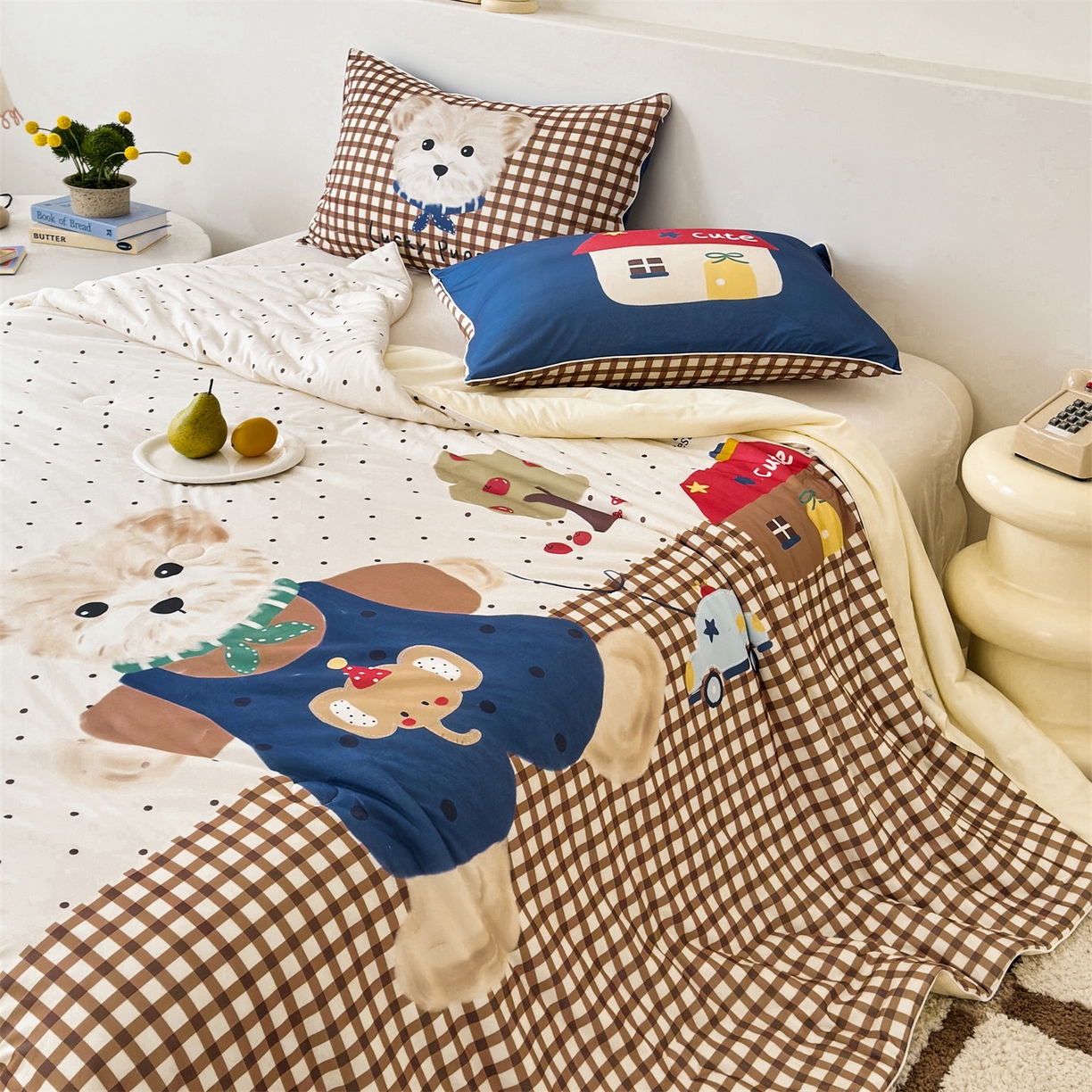 91家纺网 家纺一手货源 找家纺 朵希曼 2026年牛奶针织棉大版卡通夏被夏凉被空调被 萌犬小镇