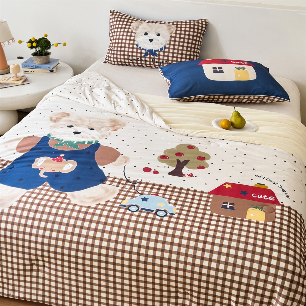 91家纺网 家纺一手货源 找家纺 朵希曼 2026年牛奶针织棉大版卡通夏被夏凉被空调被 萌犬小镇