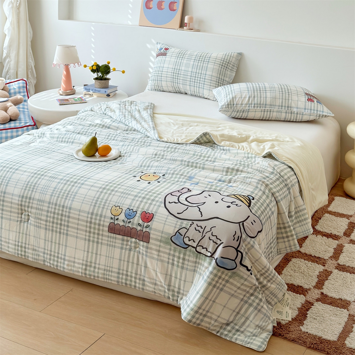 91家纺网 家纺一手货源 找家纺 朵希曼 2026年牛奶针织棉大版卡通夏被夏凉被空调被 象趣花园