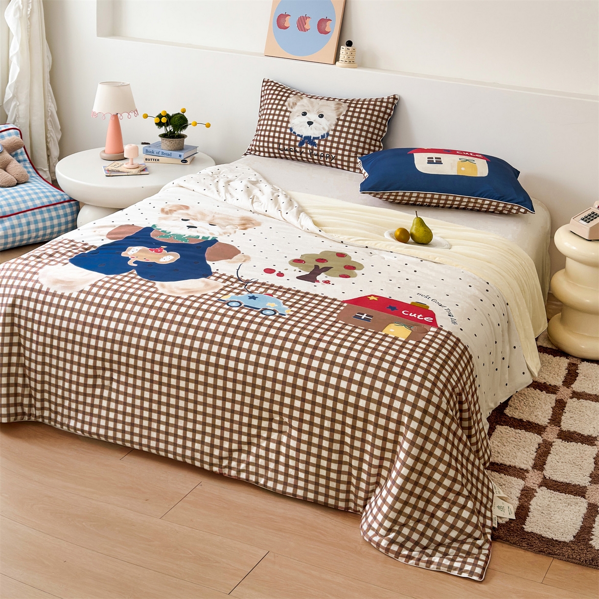 91家纺网 家纺一手货源 找家纺 朵希曼 2026年牛奶针织棉大版卡通夏被夏凉被空调被 萌犬小镇