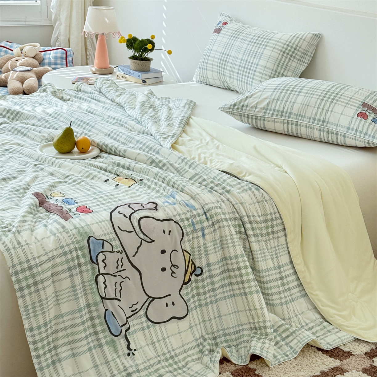 91家纺网 家纺一手货源 找家纺 朵希曼 2026年牛奶针织棉大版卡通夏被夏凉被空调被 象趣花园