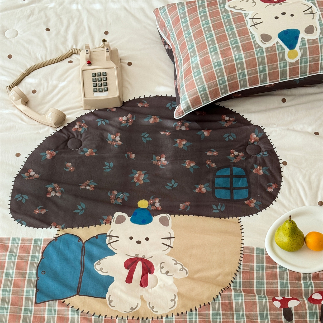 91家纺网 家纺一手货源 找家纺 朵希曼 2026年牛奶针织棉大版卡通夏被夏凉被空调被 格纹喵屋