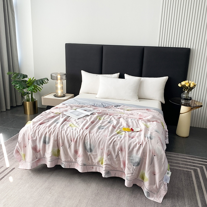 91家纺网 家纺一手货源 找家纺 （总）太阳羽家纺 2026新款铂金莱赛尔天丝印花夏凉被镂空花边空调被夏被