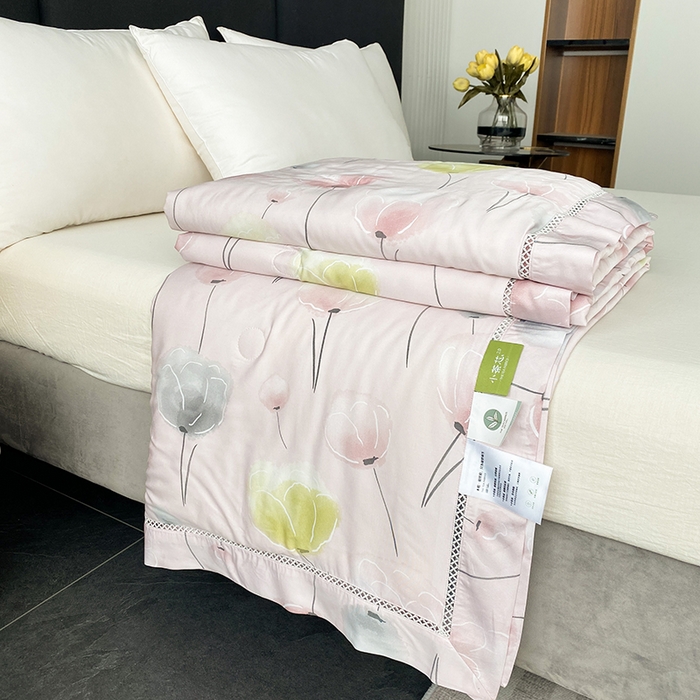 91家纺网 家纺一手货源 找家纺 （总）太阳羽家纺 2026新款铂金莱赛尔天丝印花夏凉被镂空花边空调被夏被