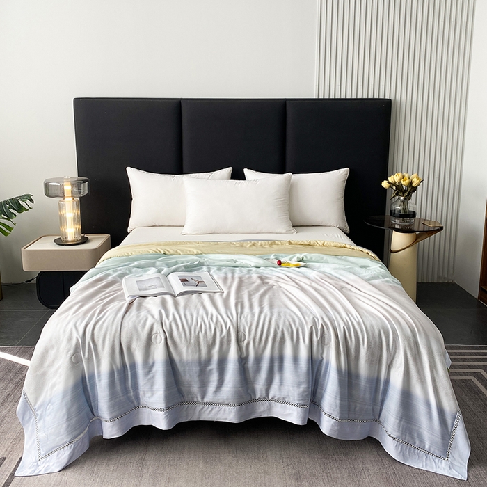 91家纺网 家纺一手货源 找家纺 （总）太阳羽家纺 2026新款铂金莱赛尔天丝印花夏凉被镂空花边空调被夏被