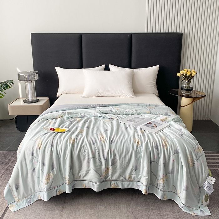 太阳羽家纺 2026新款铂金莱赛尔天丝印花夏凉被镂空花边空调被夏被 花漾