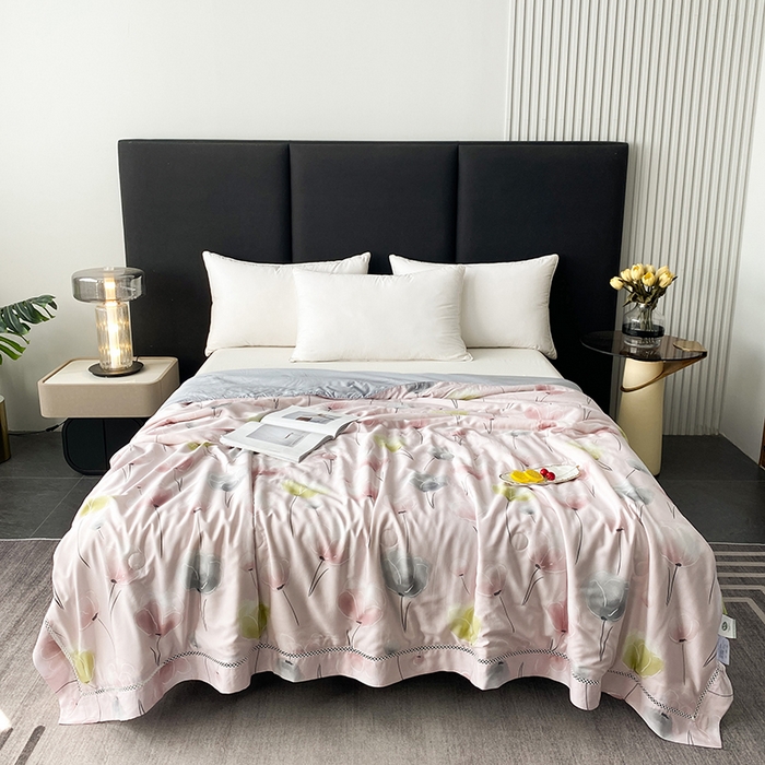 太阳羽家纺 2026新款铂金莱赛尔天丝印花夏凉被镂空花边空调被夏被 蝶恋