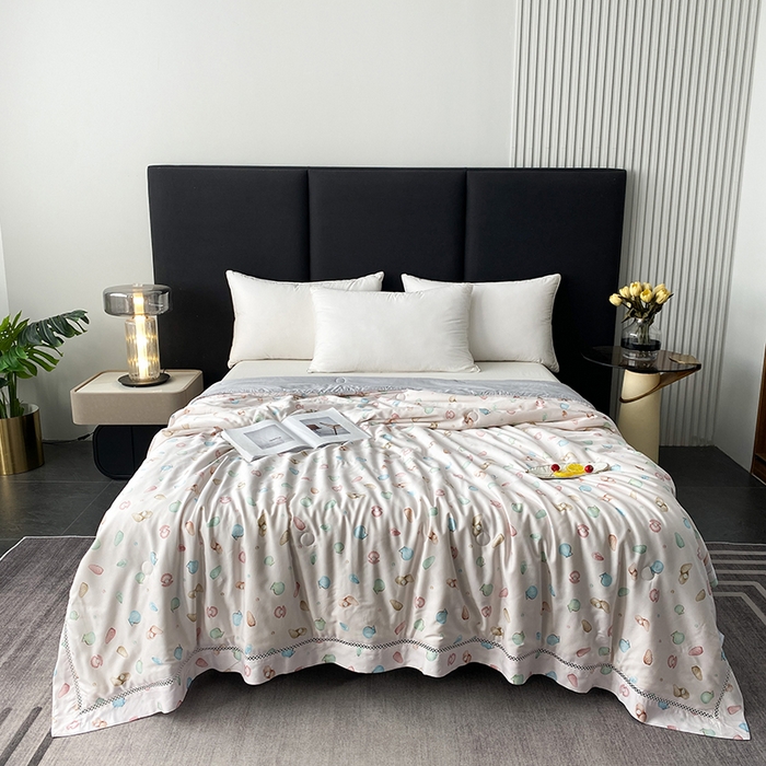 太阳羽家纺 2026新款铂金莱赛尔天丝印花夏凉被镂空花边空调被夏被 晚香