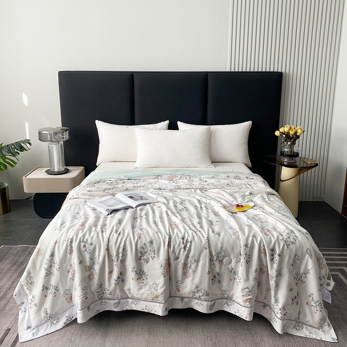 太阳羽家纺 2026新款铂金莱赛尔天丝印花夏凉被镂空花边空调被夏被 棉朵