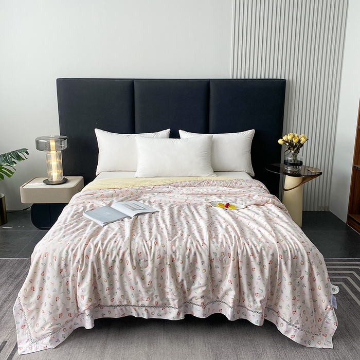 太阳羽家纺 2026新款铂金莱赛尔天丝印花夏凉被镂空花边空调被夏被 阳光花园