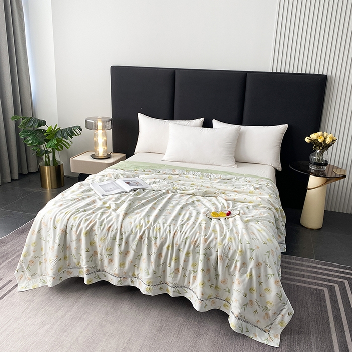 91家纺网 家纺一手货源 找家纺 太阳羽家纺 2026新款铂金莱赛尔天丝印花夏凉被镂空花边空调被夏被 伊甸园