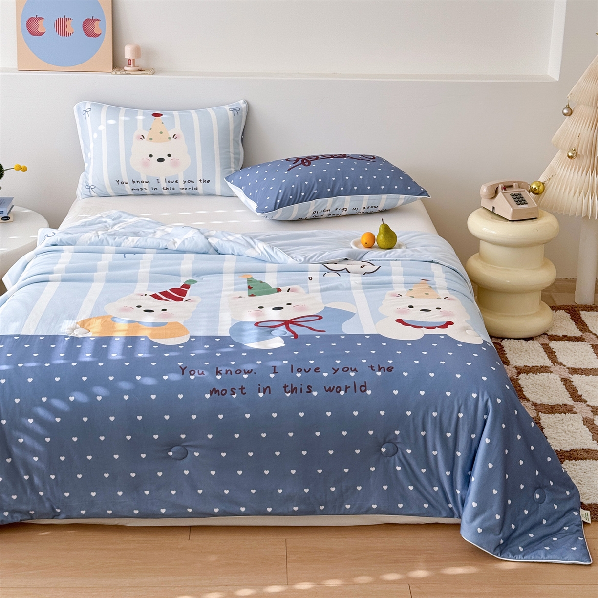 朵希曼 2026年牛奶针织棉大版卡通夏被夏凉被空调被 三只熊