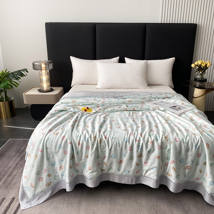 91家纺网 家纺一手货源 找家纺 太阳羽家纺 2026新款铂金莱赛尔天丝印花夏凉被镂空花边空调被夏被 花开半夏