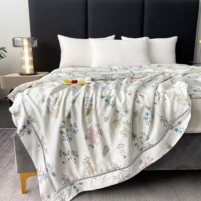 91家纺网 家纺一手货源 找家纺 太阳羽家纺 2026新款铂金莱赛尔天丝印花夏凉被镂空花边空调被夏被 格林童话