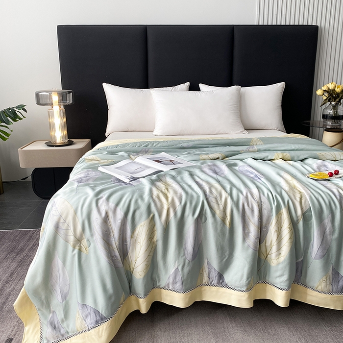 91家纺网 家纺一手货源 找家纺 太阳羽家纺 2026新款铂金莱赛尔天丝印花夏凉被镂空花边空调被夏被 赛娜