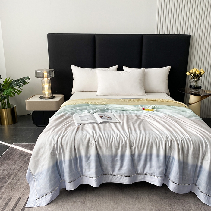 91家纺网 家纺一手货源 找家纺 太阳羽家纺 2026新款铂金莱赛尔天丝印花夏凉被镂空花边空调被夏被 可夏