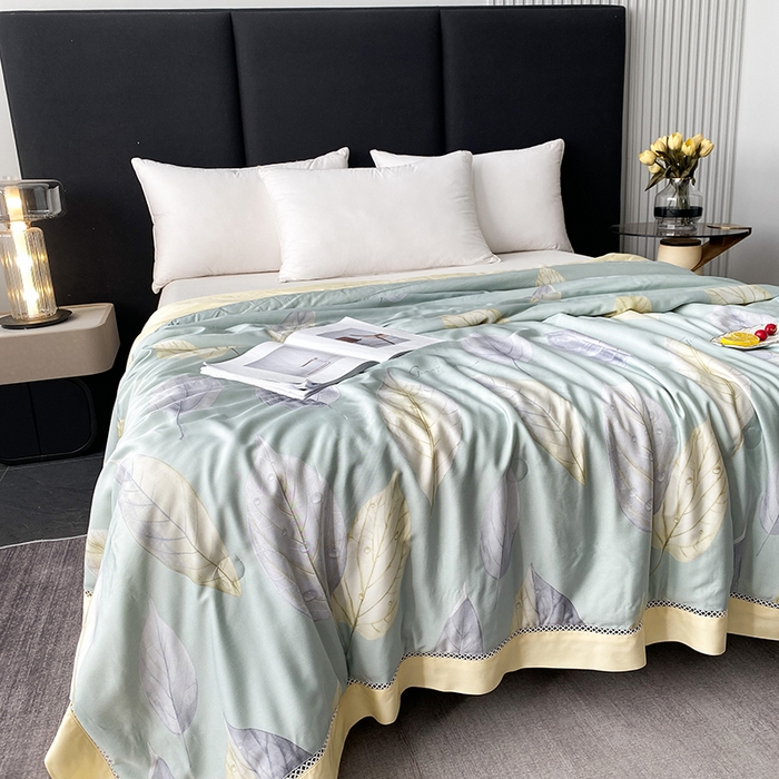 91家纺网 家纺一手货源 找家纺 太阳羽家纺 2026新款铂金莱赛尔天丝印花夏凉被镂空花边空调被夏被 赛娜