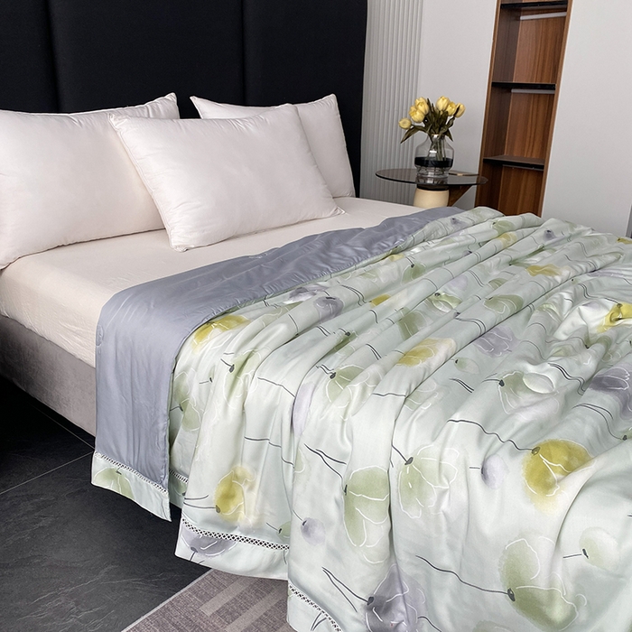 91家纺网 家纺一手货源 找家纺 太阳羽家纺 2026新款铂金莱赛尔天丝印花夏凉被镂空花边空调被夏被 莫里森记