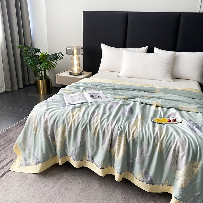 91家纺网 家纺一手货源 找家纺 太阳羽家纺 2026新款铂金莱赛尔天丝印花夏凉被镂空花边空调被夏被 赛娜