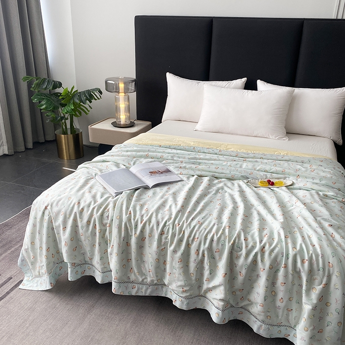 91家纺网 家纺一手货源 找家纺 太阳羽家纺 2026新款铂金莱赛尔天丝印花夏凉被镂空花边空调被夏被 夕颜若雪