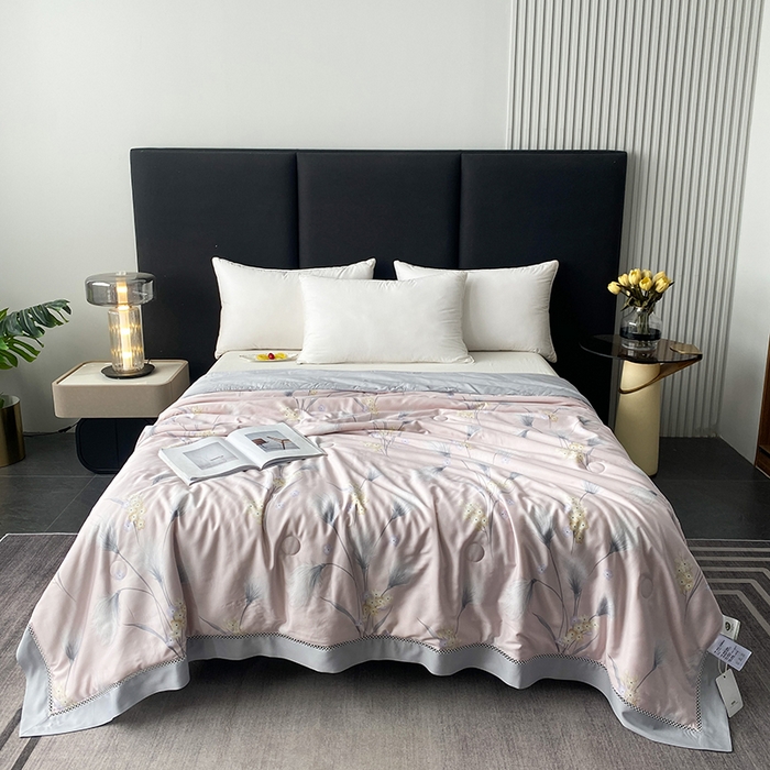 太阳羽家纺 2026新款铂金莱赛尔天丝印花夏凉被镂空花边空调被夏被 叶叶情丝