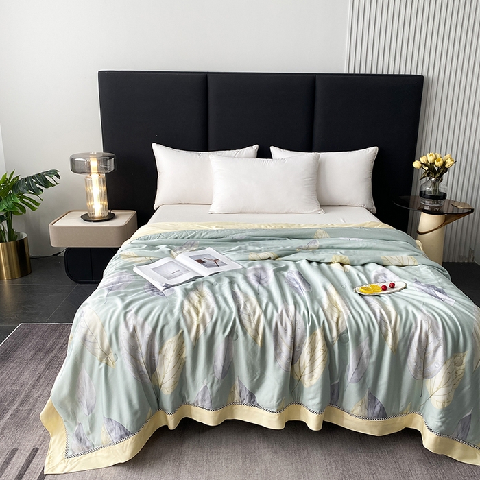 91家纺网 家纺一手货源 找家纺 太阳羽家纺 2026新款铂金莱赛尔天丝印花夏凉被镂空花边空调被夏被 赛娜