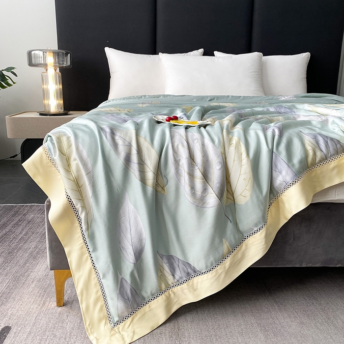 91家纺网 家纺一手货源 找家纺 太阳羽家纺 2026新款铂金莱赛尔天丝印花夏凉被镂空花边空调被夏被 赛娜