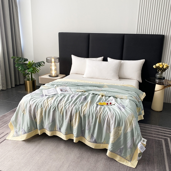 91家纺网 家纺一手货源 找家纺 太阳羽家纺 2026新款铂金莱赛尔天丝印花夏凉被镂空花边空调被夏被 赛娜