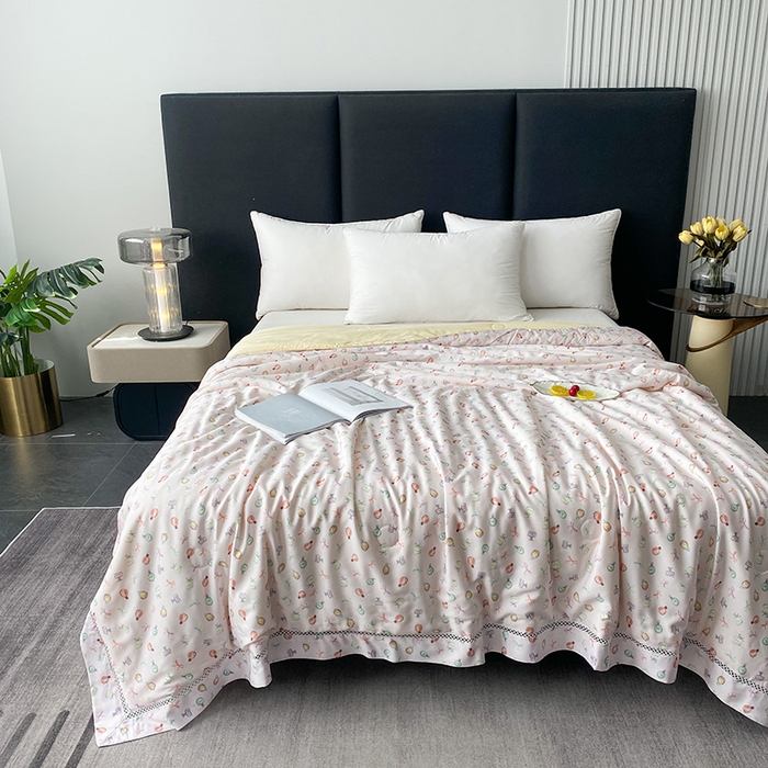 91家纺网 家纺一手货源 找家纺 太阳羽家纺 2026新款铂金莱赛尔天丝印花夏凉被镂空花边空调被夏被 阳光花园