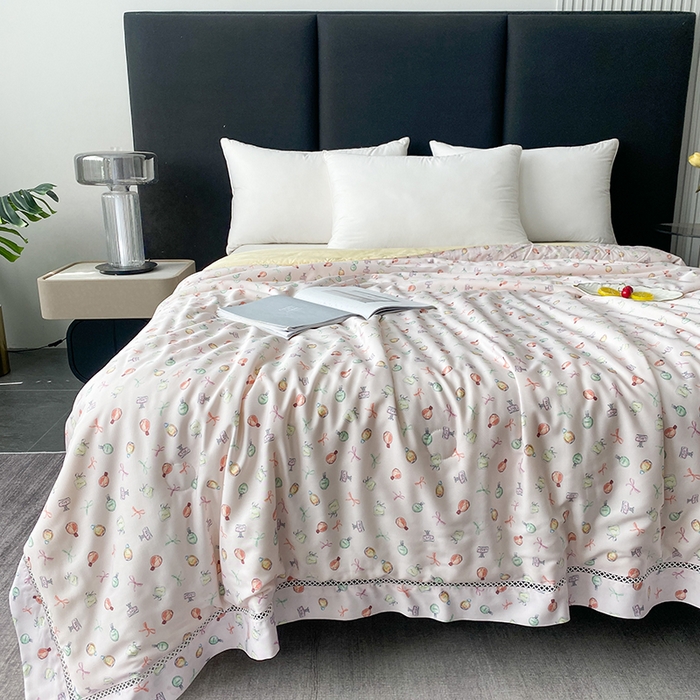 91家纺网 家纺一手货源 找家纺 太阳羽家纺 2026新款铂金莱赛尔天丝印花夏凉被镂空花边空调被夏被 阳光花园